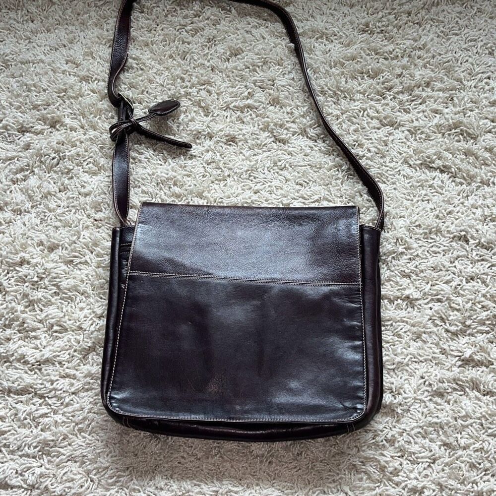 Vintage Leather Messenger Bag Shoulder Strap Brown Laptop Briefcase